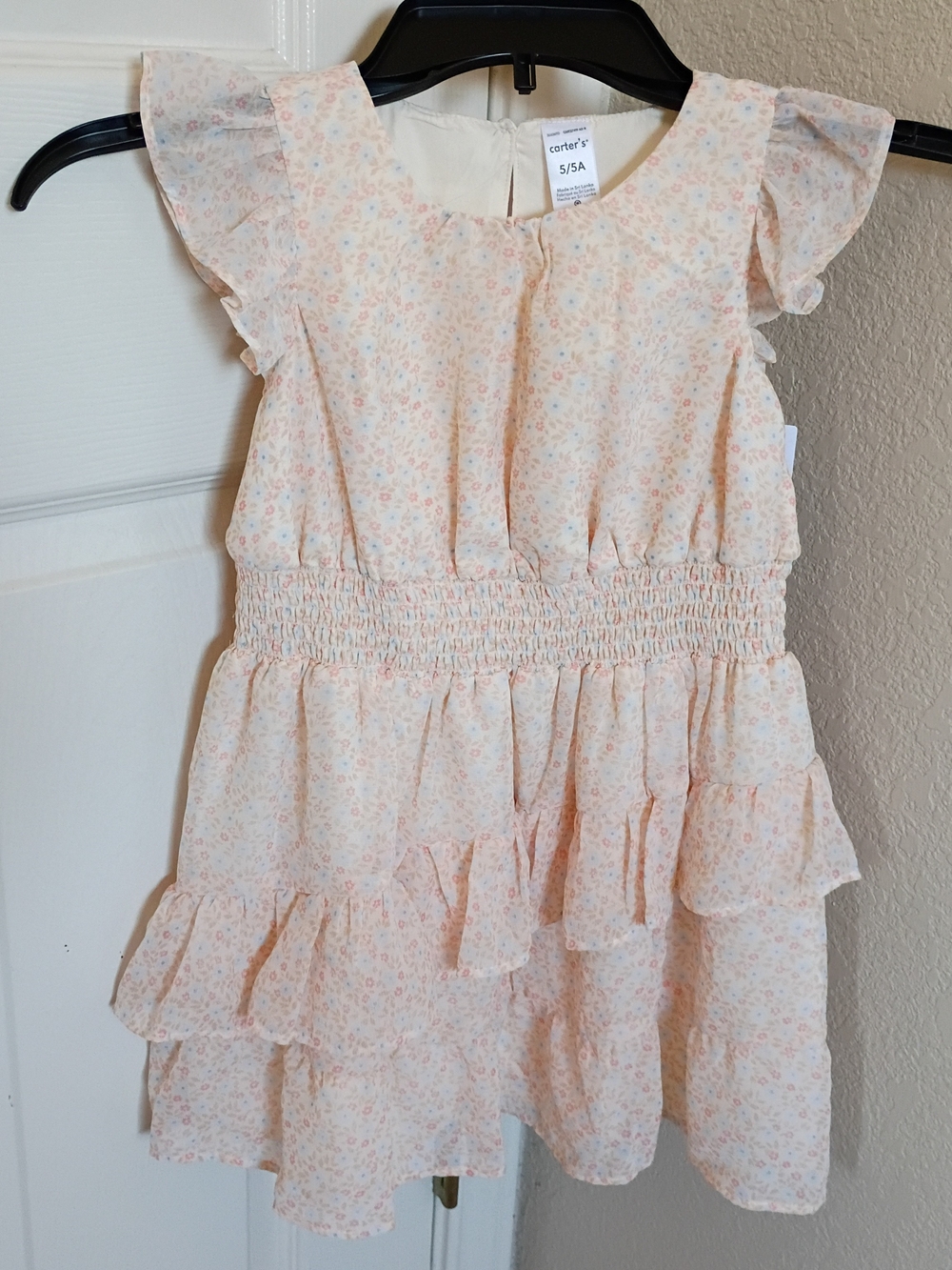 Carter's Light Peach Floral Ruffle Tiered Dress